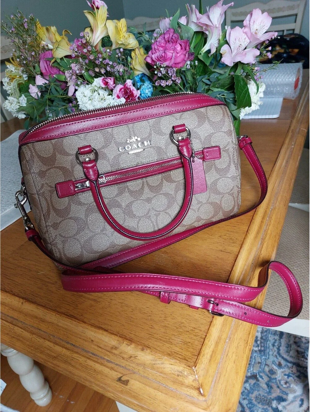 Coach Rowan sachel 83697 khaki bright violet
